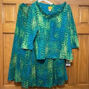Ruby Rd. Teal and Green Top and Skirt Set Top size Large & Skirt Size 8 NWT
